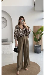 Kemerli Poliviskon Kumaş Pantolon - Karamel - Kod: 51303