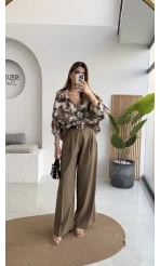 Kemerli Poliviskon Kumaş Pantolon - Karamel - Kod: 51303