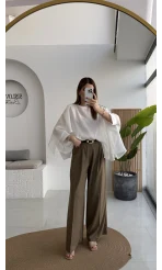 Kemerli Poliviskon Kumaş Pantolon - Karamel - Kod: 51303