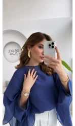 Uçuşan Pelerin Bluz - Lacivert - Kod: 5026