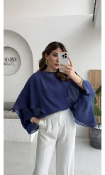 Uçuşan Pelerin Bluz - Lacivert - Kod: 5026