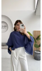Uçuşan Pelerin Bluz - Lacivert - Kod: 5026