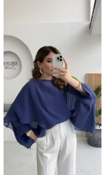 Uçuşan Pelerin Bluz - Lacivert - Kod: 5026