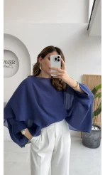 Uçuşan Pelerin Bluz - Lacivert - Kod: 5026
