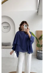 Uçuşan Pelerin Bluz - Lacivert - Kod: 5026