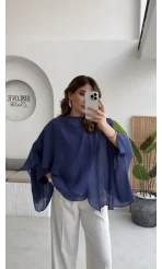 Uçuşan Pelerin Bluz - Lacivert - Kod: 5026