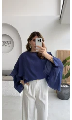 Uçuşan Pelerin Bluz - Lacivert - Kod: 5026