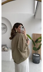 Tensel V Yaka Çizgili Gömlek - Olive - Kod: 4758