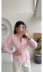 Missy Beli Pile Detay V Yaka Gömlek - Pembe - Kod: 2222