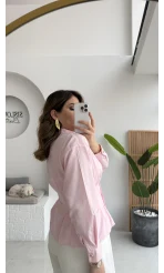 Missy Beli Pile Detay V Yaka Gömlek - Pembe - Kod: 2222