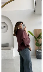 Çizgili Şallı Gömlek - Bordo-Gri - Kod: 5046