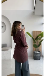 Çizgili Şallı Gömlek - Bordo-Gri - Kod: 5046