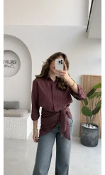 Çizgili Şallı Gömlek - Bordo-Gri - Kod: 5046