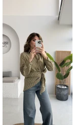 Çizgili Şallı Gömlek - Haki-Bej - Kod: 5046