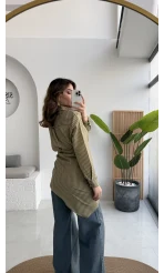 Çizgili Şallı Gömlek - Haki-Bej - Kod: 5046