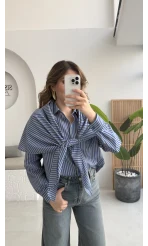 Çizgili Şallı Gömlek - Gri-Mavi - Kod: 5046