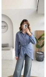 Çizgili Şallı Gömlek - Gri-Mavi - Kod: 5046