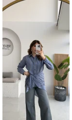 Çizgili Şallı Gömlek - Gri-Mavi - Kod: 5046