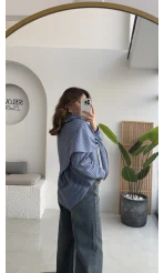 Çizgili Şallı Gömlek - Gri-Mavi - Kod: 5046