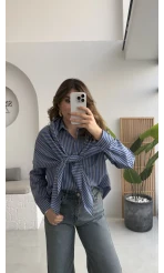 Çizgili Şallı Gömlek - Gri-Mavi - Kod: 5046