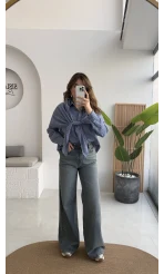 Çizgili Şallı Gömlek - Gri-Mavi - Kod: 5046