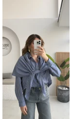 Çizgili Şallı Gömlek - Gri-Mavi - Kod: 5046