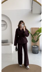 Nancy Kuşaklı Kot Gabardin Takım - Mürdüm - Kod: 6001