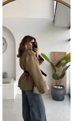 Prudence Kemerli Oversize Blazer Ceket - Olive - Kod: 9719