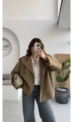 Prudence Kemerli Oversize Blazer Ceket - Olive - Kod: 9719