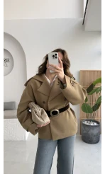 Prudence Kemerli Oversize Blazer Ceket - Olive - Kod: 9719