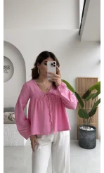 Peri İnci Detay Pembe Bluz