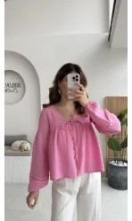 Peri İnci Detay Pembe Bluz