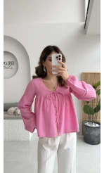 Peri İnci Detay Pembe Bluz