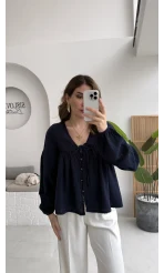 Peri İnci Detay Lacivert Bluz
