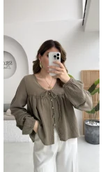 Peri İnci Detay Haki Bluz