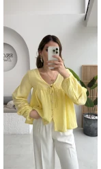 Peri İnci Detay Sarı Bluz
