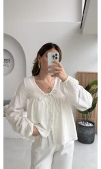 Peri İnci Detay Beyaz Bluz