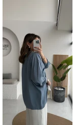 İndigo Mavi Oversize Tensel Gömlek Kod: 4612