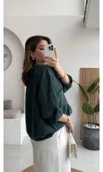 Zümrüt Yeşili Oversize Tensel Gömlek Kod: 4612