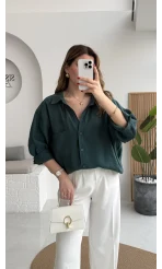 Zümrüt Yeşili Oversize Tensel Gömlek Kod: 4612