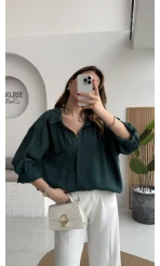 Zümrüt Yeşili Oversize Tensel Gömlek Kod: 4612