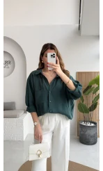 Zümrüt Yeşili Oversize Tensel Gömlek Kod: 4612