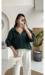 Zümrüt Yeşili Oversize Tensel Gömlek Kod: 4612