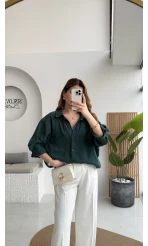 Zümrüt Yeşili Oversize Tensel Gömlek Kod: 4612