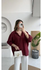 Bordo Oversize Tensel Gömlek Kod: 4612