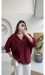 Bordo Oversize Tensel Gömlek Kod: 4612