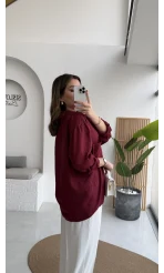 Bordo Oversize Tensel Gömlek Kod: 4612
