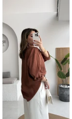 Kızıl Kahve Oversize Tensel Gömlek - Kod: 4612
