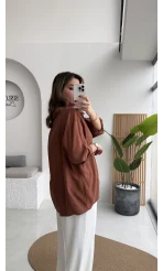 Kızıl Kahve Oversize Tensel Gömlek - Kod: 4612