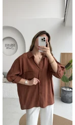 Kızıl Kahve Oversize Tensel Gömlek - Kod: 4612
